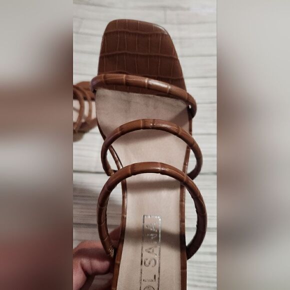 Sol Sana Judith Leather Mule Block Heel in Tan Croc Size 8 - Picture 3 of 10